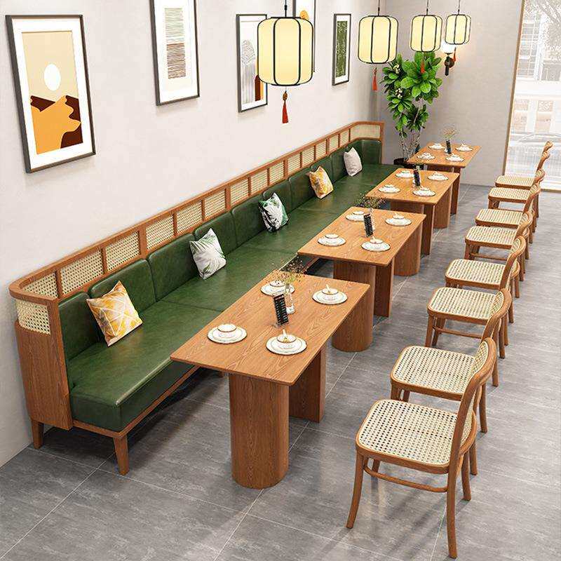 西餐厅实木编藤卡座沙发主题餐厅茶餐厅火锅店商用咖啡厅桌椅组合