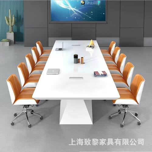 白色烤漆会议桌会客长桌现代办公室家具洽谈桌椅组合专用大尺寸