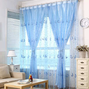 沙帘窗蝴蝶窗纱紫色飘挂钩阳台帘美容院新款窗帘双层隔断遮光成品