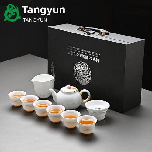 冰羊肉肥玉功夫茶具家用陶瓷悬盖碗德化白瓷茶壶茶杯全套
