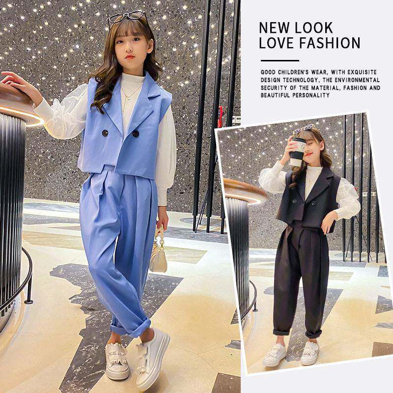 女童网红2026年新款春装洋气中大衣服时髦儿童韩版小西服马甲套装