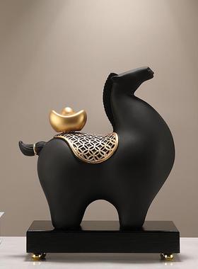 新中式马上有钱骏马摆件办公室装饰品高档客厅博古架乔迁开 业礼