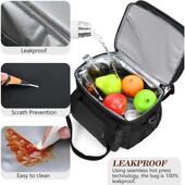 热销双层PEVA防水黑色午餐包保冷包大容量保温包带饭便当包