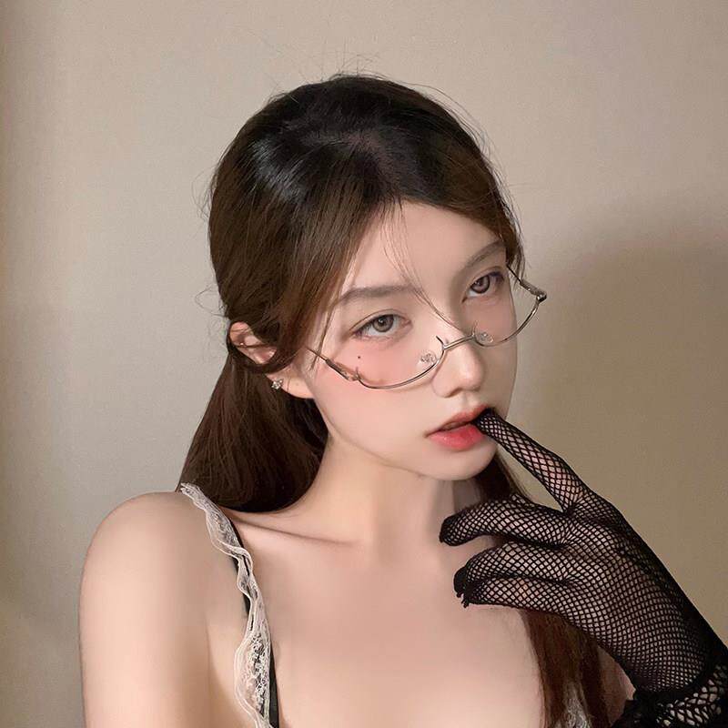 网红纯欲风无镜片眼镜框装饰御姐秘书下半框眼镜架直播摆拍道具