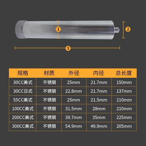 美式不锈钢点胶针筒耐高温加热筒胶筒5/30/55/100/200/300/500CC