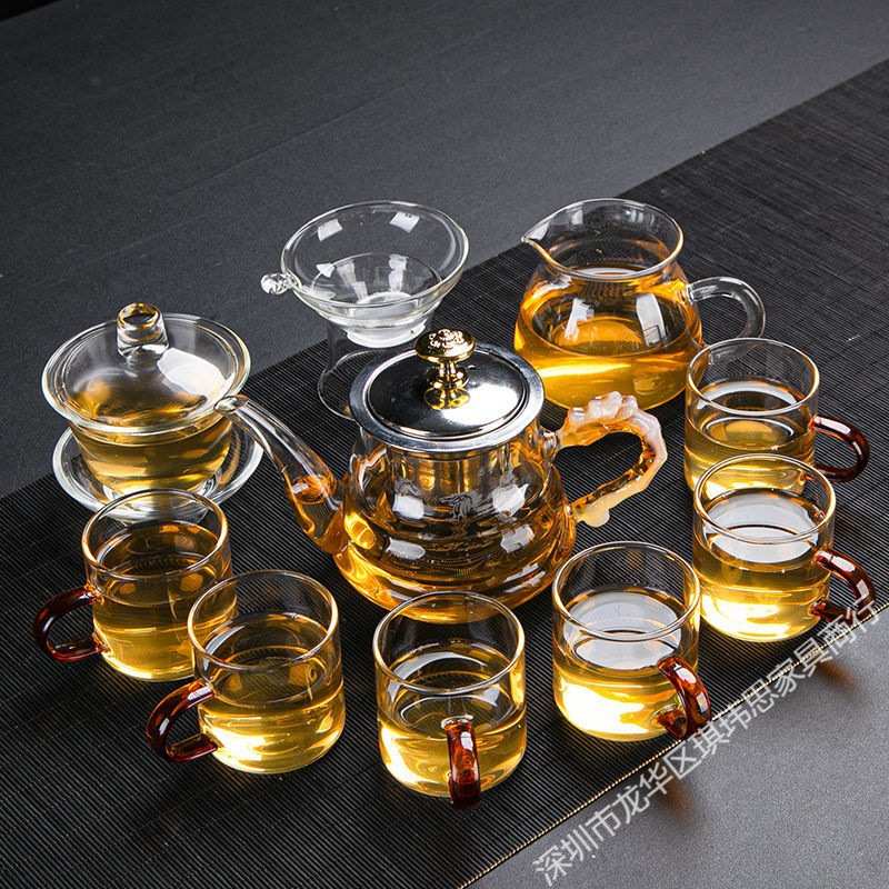 茶具套组日式加厚耐热玻璃茶杯套装家用小杯花茶壶茶海分茶器套装