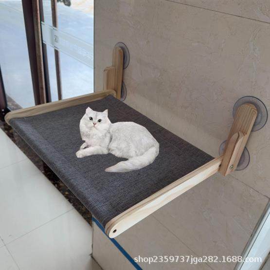 现代简约木制猫咪吊床猫咪晒太阳木质挂吊床夏季吸盘防滑实木吊床