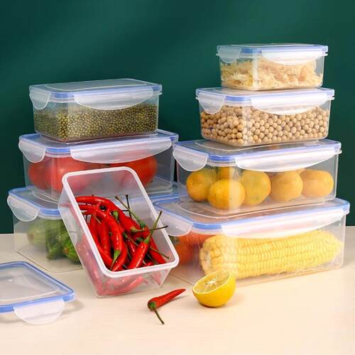 Rectangular transparent plastic food storage containers, spe