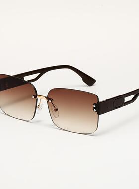 墨镜女老钱风适合脸大的太阳镜无边框长方形眼镜钻石切边复古高级