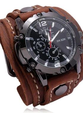 Mens Quartz Wristwatch Fashion Cowhide Watchband Vintage Pun