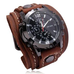 Mens Quartz Wristwatch Fashion Cowhide Watchband Vintage Pun