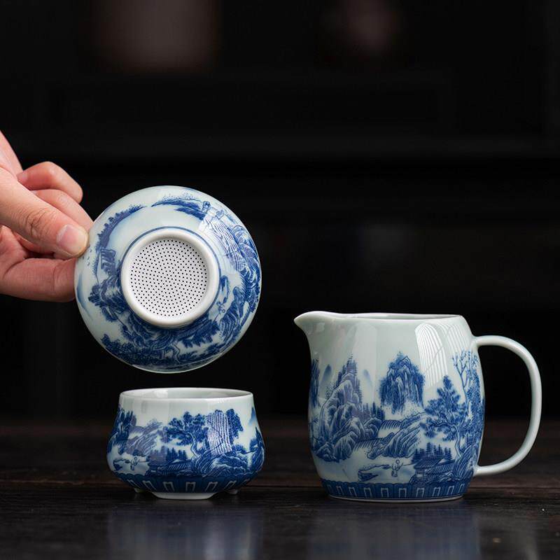 青花瓷滤茶器过滤网景德镇全瓷细密茶隔陶瓷茶具配件茶漏一体公道