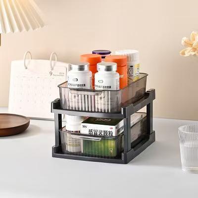 Drawer-style transparent vanity cosmetic organizer, multi-la