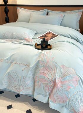 精致田用园花卉100支长全绒棉棉四件套刺绣宽边纯棉.8被套taoyuan