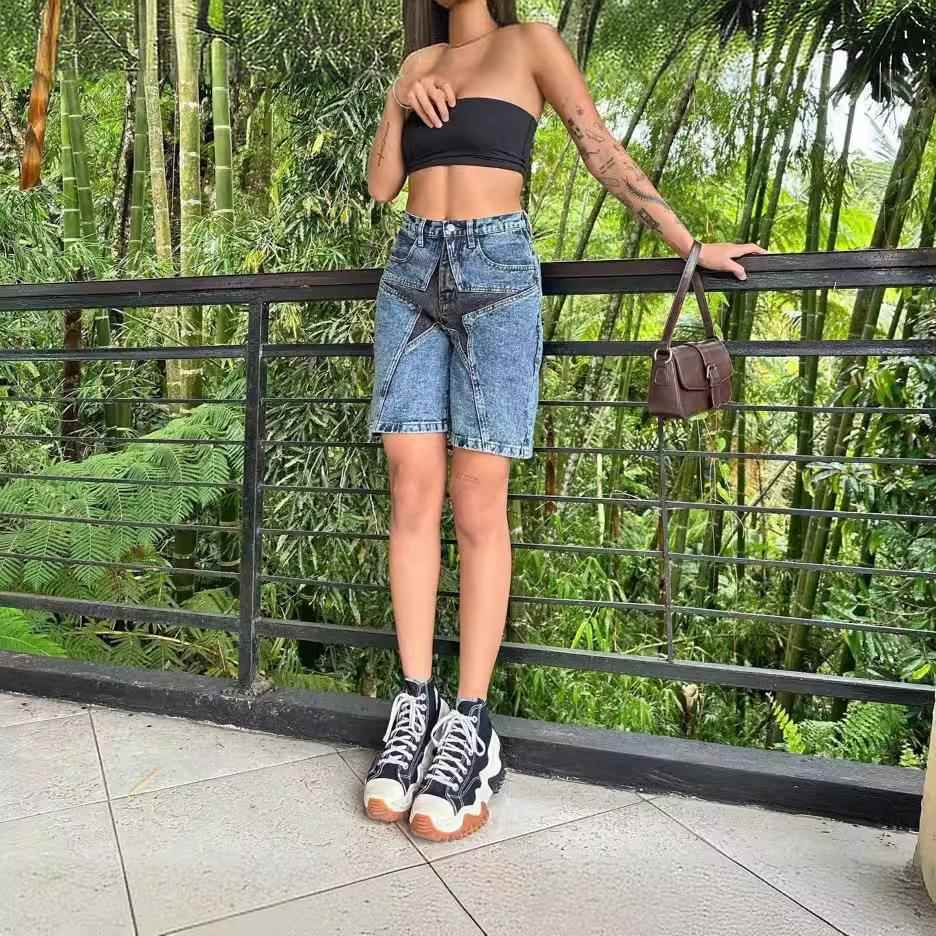 shorts five-pointed Womens loose patch contrast fashion