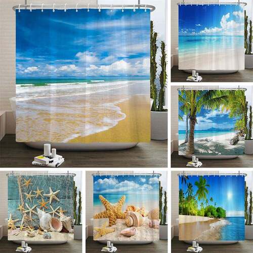 3d Beach Scenery Shower Curtains Sea Ocean Mediterranean Bat