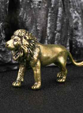 直销新款霸气狮子黄铜摆件办公室书房桌面茶宠摆设做旧仿古铜器工