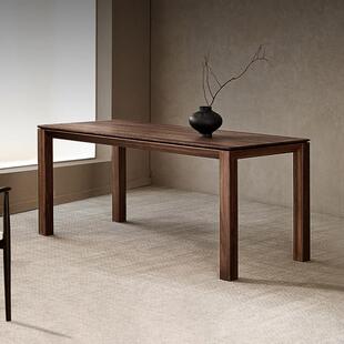 崇匠家具实木餐桌黑胡桃木家用办公桌现代简约加厚长方形大板桌子