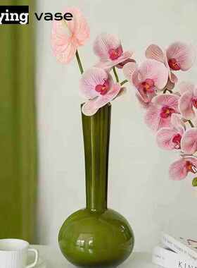 中古琉璃花瓶高级感绿色摆件桌面办公室干花花束客厅摆设一枝花高