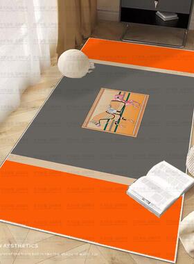 正品感爱马橙色加长条床边毯卧轻室地厚毯 奢高级家用榻榻米飘窗