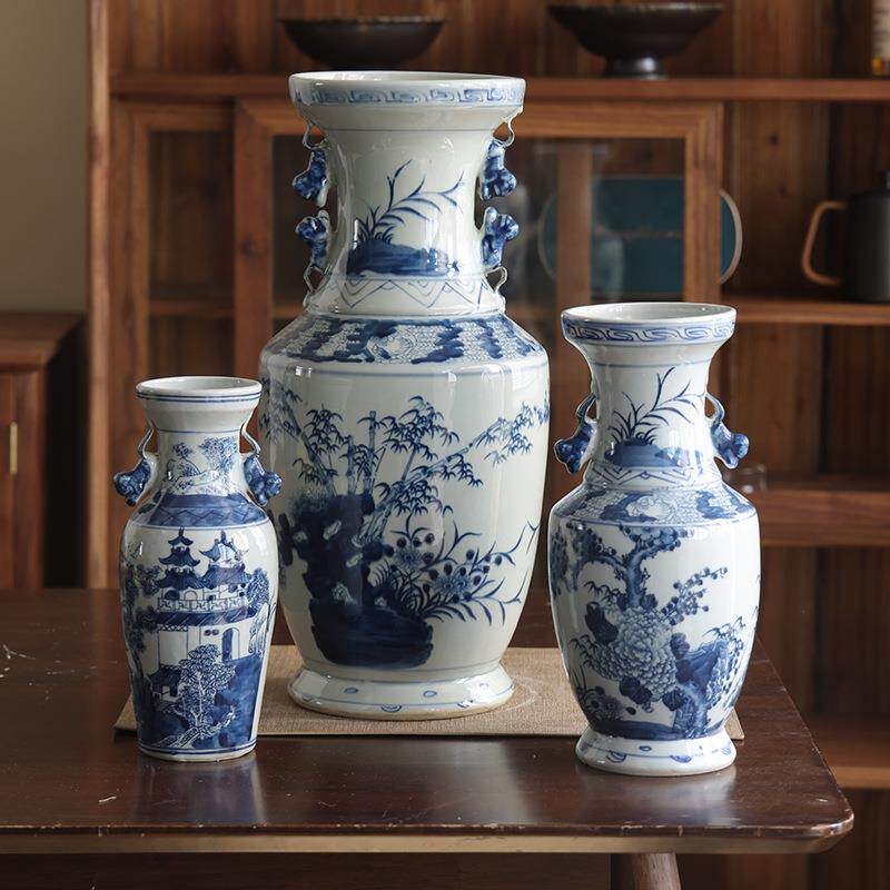 青花瓷花瓶景德镇陶瓷器花瓶插花喜字仿古中式家居客厅小装饰瓷瓶