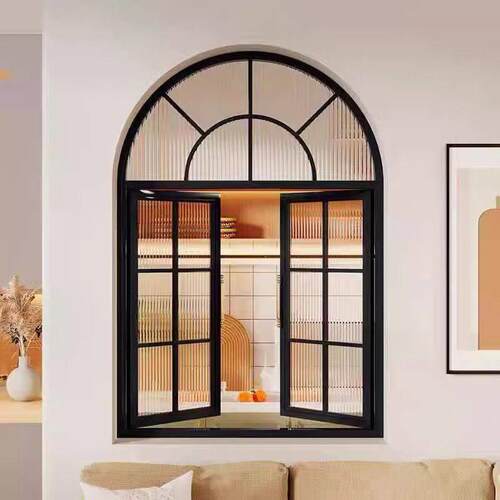 法式铁艺平开窗圆弧覆古餐厅阁楼窗户室内拱形钢化玻璃落地采光窗