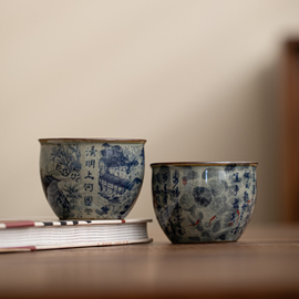 景德镇老陶泥仿古青花瓷茶盏品茗杯主人杯陶瓷功夫茶具茶杯单杯