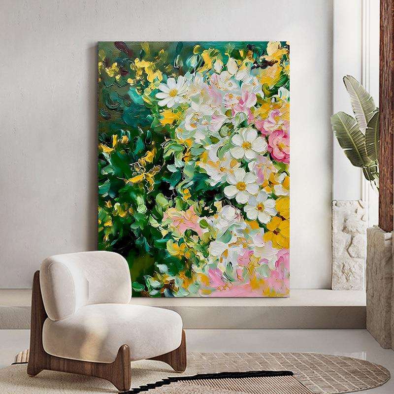纯手绘油画《翠影繁花》现代卧室背景装饰画客厅沙发艺术画