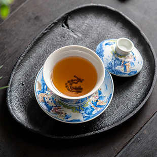 三才盖碗单个陶瓷家用功夫茶具仿古夜宴图泡茶杯功夫茶具送礼批发
