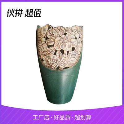 厅代现简约陶瓷干花瓶客文家居日式艺小CEG清新粗陶罐插花器装饰