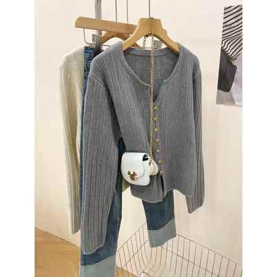 洋气秋冬大码女装V领正肩毛衣外套小个子套头针织上衣1216h