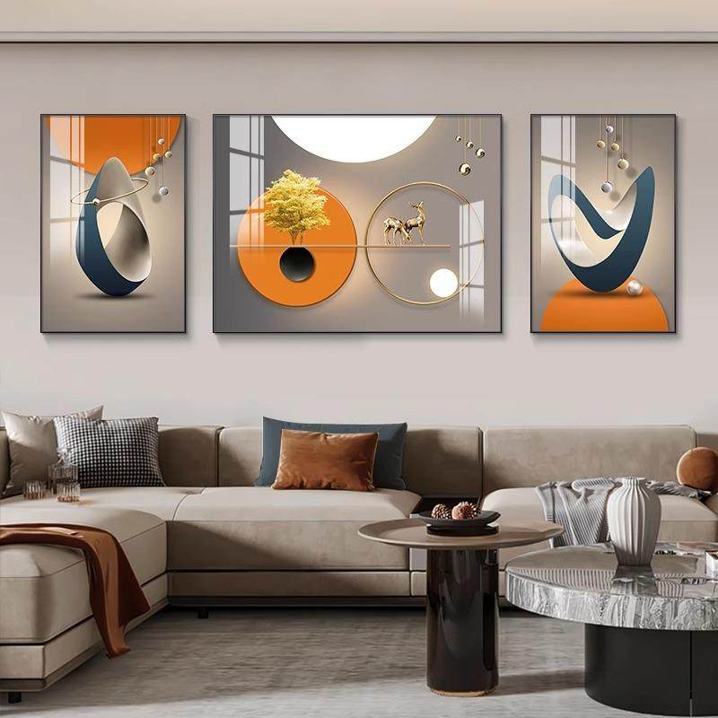 轻奢客厅装饰画现代简约沙发背景墙上壁画高档大气三联画抽象挂画