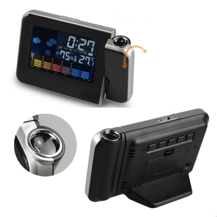 创意家居彩屏大屏幕天气预报万年历8190气象投影闹钟LCD静音时钟
