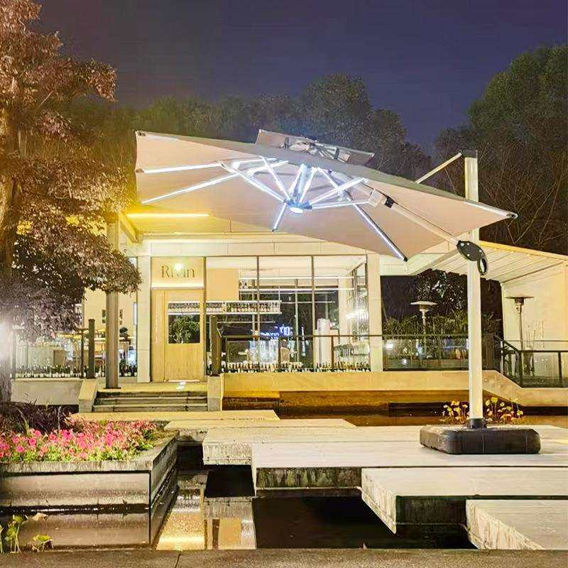 土豪金晴雨室外伞户外遮阳伞庭院太阳伞单边遮阳伞太阳能灯罗马伞