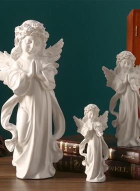 欧式复古桌面小天使女孩摆件石膏雕塑雕像教堂婚礼拍照婚庆道具