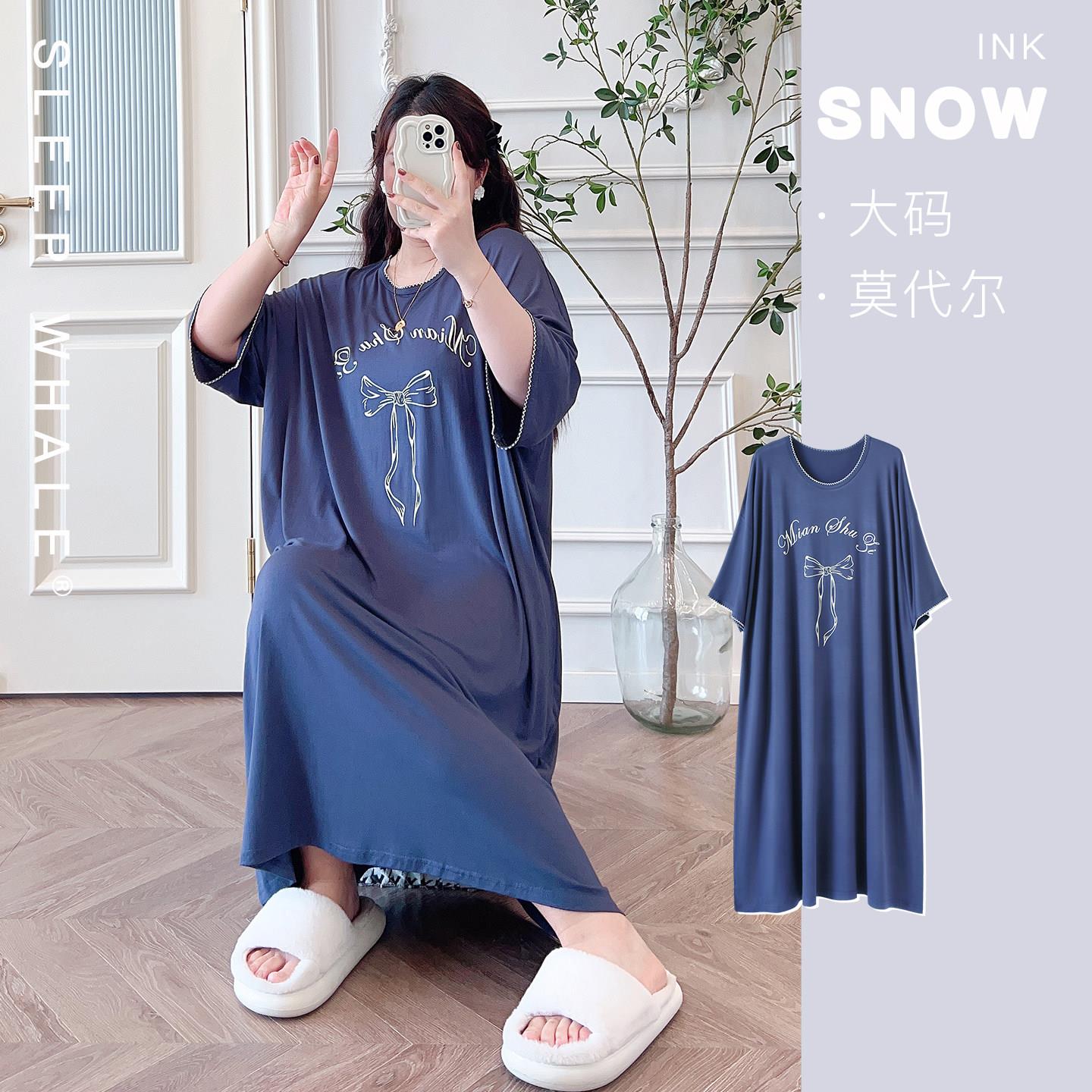 胸围140加肥大尺码莫代尔睡裙超软薄夏季胖MM短袖印花家居裙女200