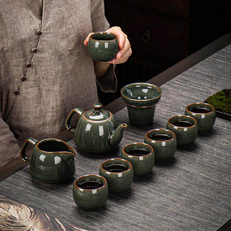 哥窑功夫茶具套组家用整套陶瓷办公会客轻奢冰裂茶壶茶杯高档礼盒
