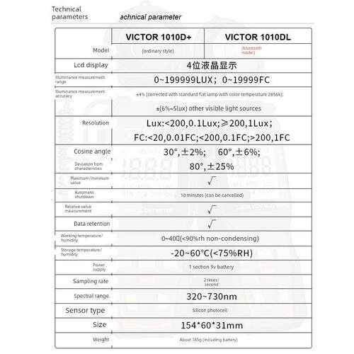 胜利照度计VC1010C照度仪VC1010D测光计亮度表200000Lux流明光度
