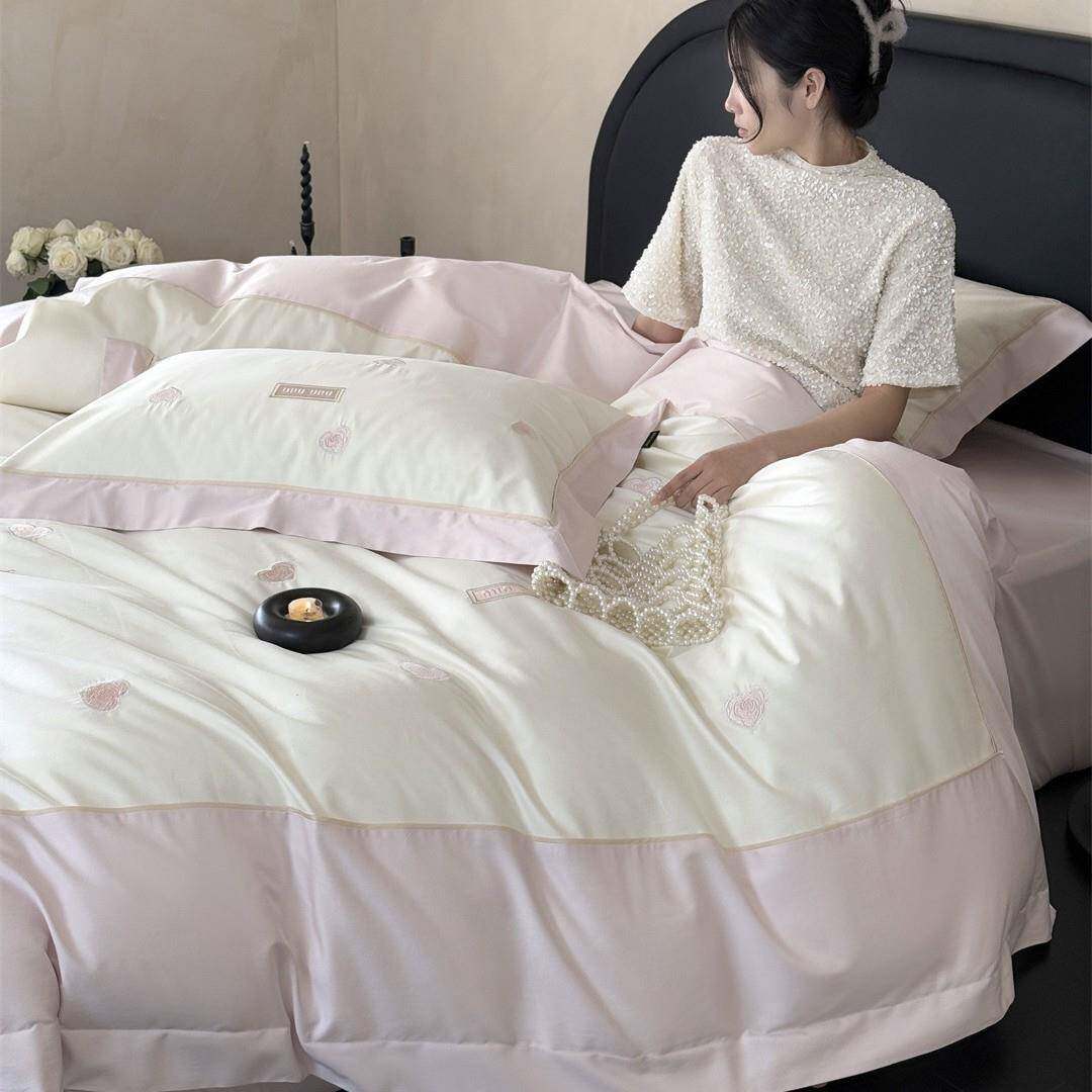 少女粉爱心刺绣超柔裸睡级亲肤四季床品高端纯棉长绒棉四件套