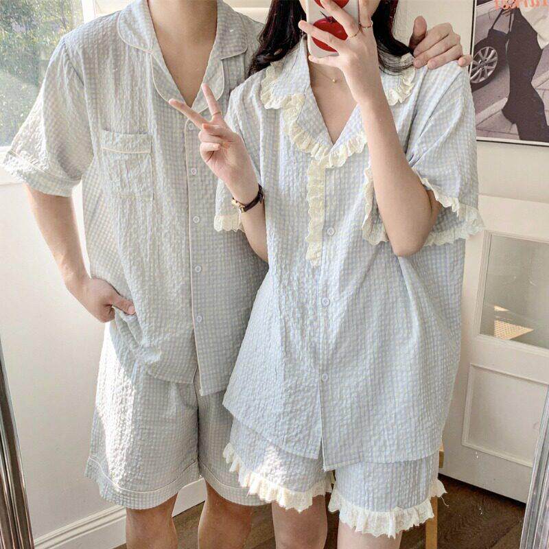 一男一女情侣装睡衣女士夏季天2025新款秋冬季短袖睡裙家居服套装