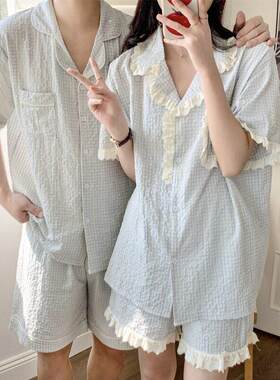 一男一女情侣装睡衣女士夏季天2025新款秋冬季短袖睡裙家居服套装
