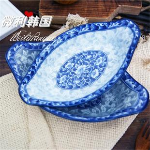 水果盘微波炉 韩国进口牡丹陶瓷盘菜盘船型鱼盘家用创意盘子韩式