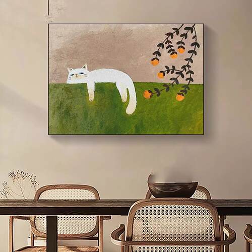 北欧简约壁画现代猫咪客厅餐厅装饰画儿童房治愈玄关沙发卧室挂画