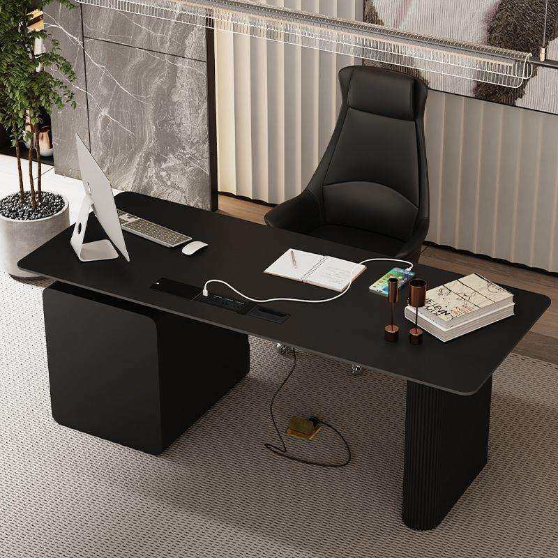 高级岩板办公桌意式极简书桌现代轻奢设计感小户型黑色老板电脑桌