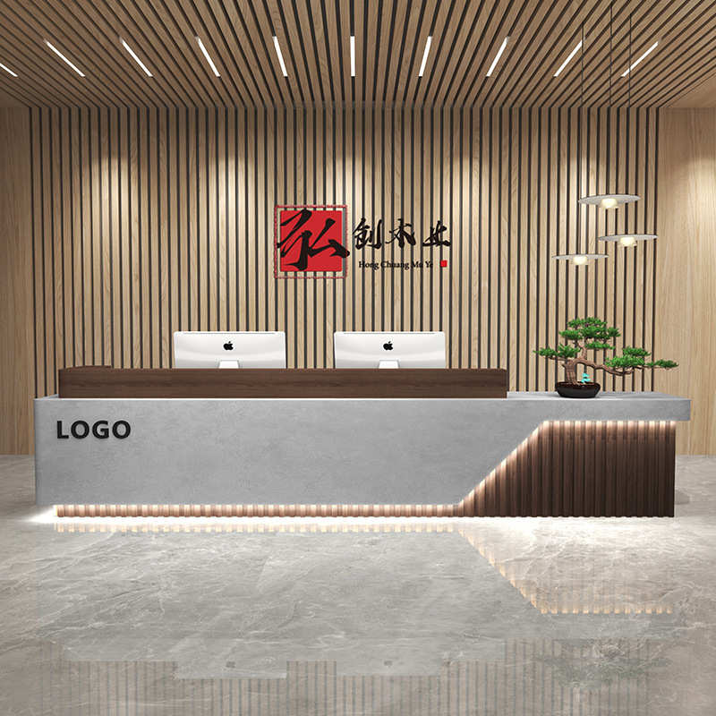 公司前台定制高档酒店民宿前台接待台售楼部吧台大理石纹烤漆前台