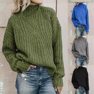 Sweater high neck Fried Dough Twists knitting top pullover
