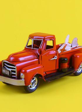 红色 古董老爷车卡车 道具模型 铁艺装饰工艺品摆件摆设 家居饰品