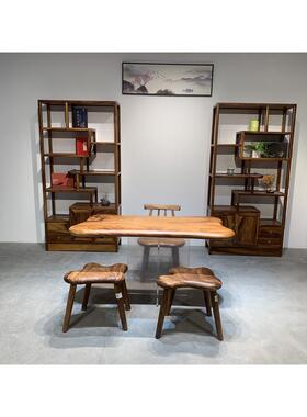 南美实木班胡桃木大台雨木随形683桌原木阳台桌会客厅吃全饭整板