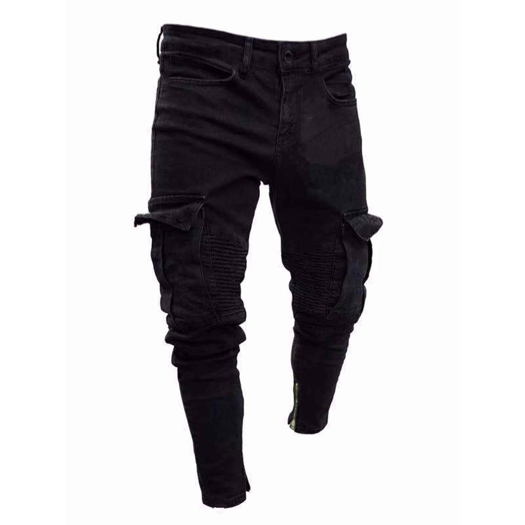 knees stretch jeans ripped zippered trousers with Mens and
