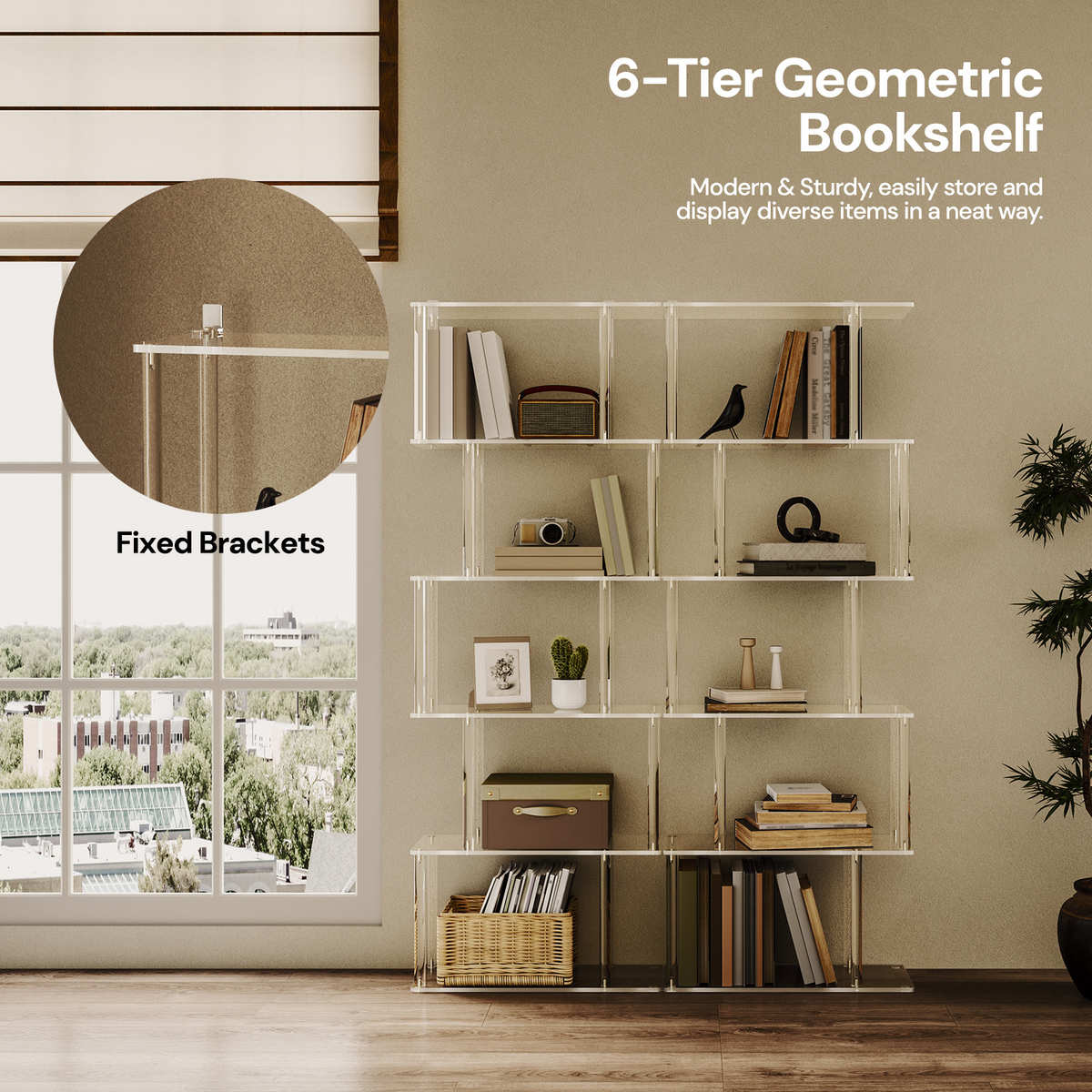 亚克力透明书架6层客厅卧室几何阶梯书柜大尺寸拱形置物架